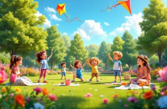 идиллическая сцена с детьми, играющими в игры на свежем воздухе