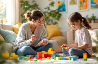 тёплая гостиная, где родитель занимается творчеством с трёхлетним ребёнком