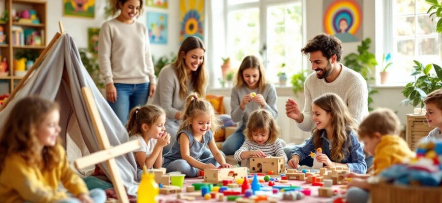 Дети играют без экрана в яркой комнате