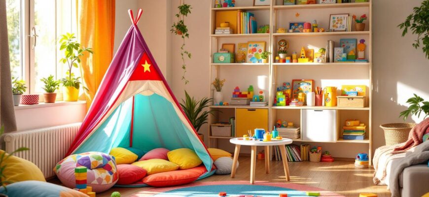 яркая комната с развлекательными занятиями для ребенка