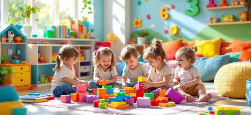 яркая комната для малышей, наполненная игрушками