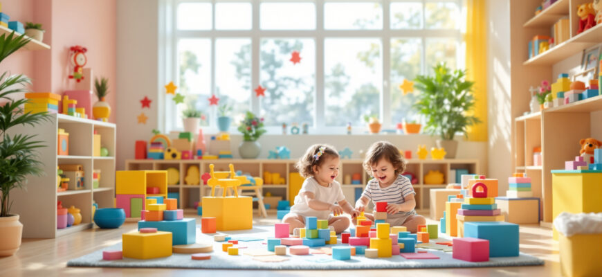 яркая игровая комната с образовательными игрушками для малышей