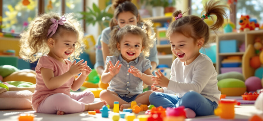 веселая сцена пальчиковых игр для детей 2–3 лет в игровой комнате