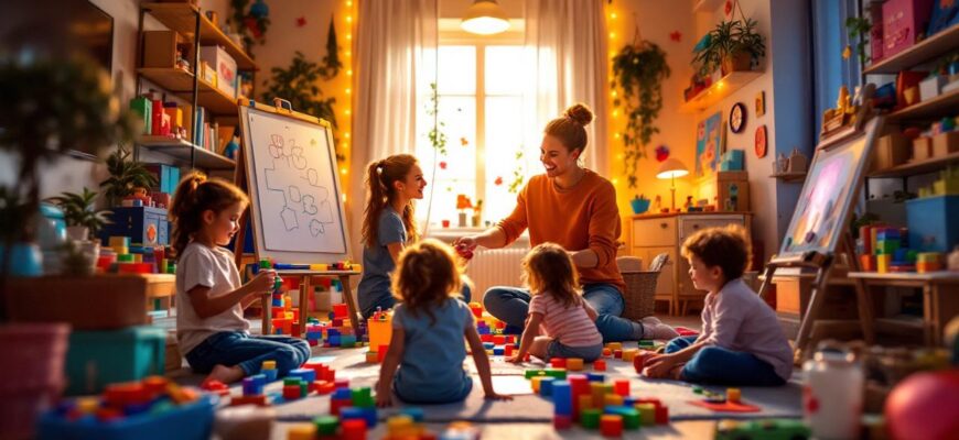 игровая комната, где родители организуют игры для детей