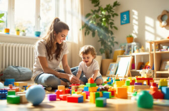 веселая комната, где родитель играет с ребенком 2-3 лет